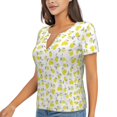 thumbnail image 1 of Goofa Yellow Lemon Leaves Pattern Womens Deep V Neck Low Cut Tops Casual Summer Short Sleeve Ribbed Knit T-Shirts-Medium, 1 of 5