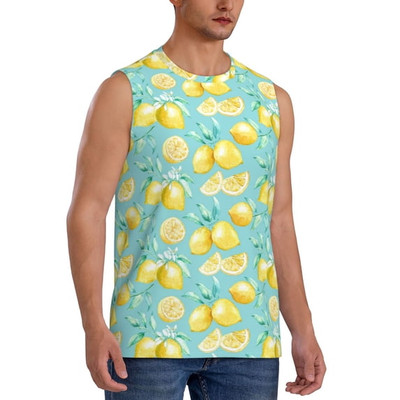 Goofa Yellow Lemon Printed Men's Sleeveless T-Shirt - Athletic Gym Workout Tank Top for Men - Moisture-Wicking, UPF 30+ Quick-Dry Muscle Tee-X-Large
