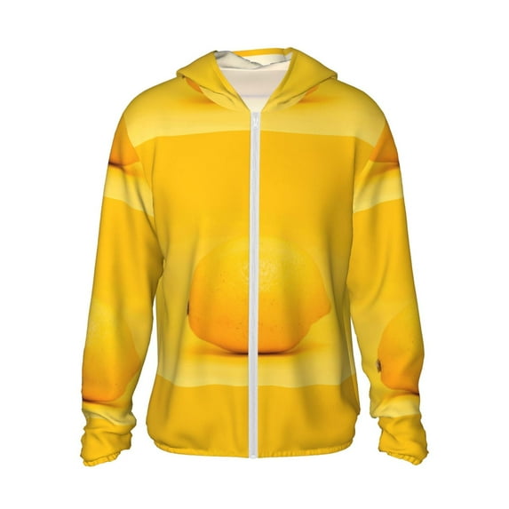 Goofa Yellow Lemon Printed Women's UPF 50+ Sun Protection Hoodie Jacket Lightweight Long Sleeve Sun Shirt for Women with Pocket Hiking Outdoor-3X-Large