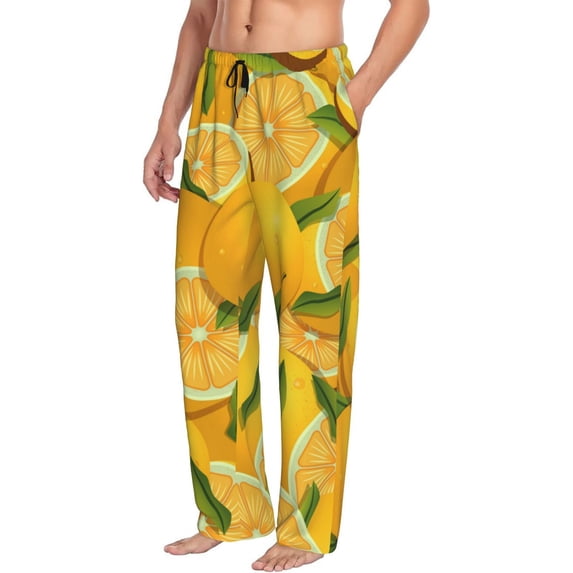 Goofa Yellow Limes Printed Soft Pajama Pants for Men, Wide Leg Comfy Casual Lounge Yoga Pants-Medium