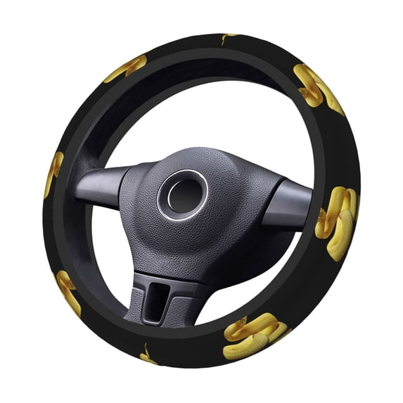 Goofa Yellow White-Lipped Pit Viper Pattern Elastic Stretch Steering Wheel Cover,Universal 15 inch, Microfiber Breathable Ice Silk, Anti-Slip, Odorless, Easy Carry