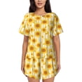 thumbnail image 1 of Goofa Yellow White Striped Sunflower for Womens Cotton 2 Piece Pajamas Set Classic Short Sleeve Pjs Set Soft Button Down Sleepwear Loungewear-Small, 1 of 7