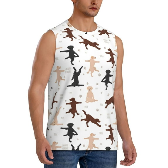 Goofa Yoga Labrador Retriever Printed Men's Sleeveless T-Shirt - Athletic Gym Workout Tank Top for Men - Moisture-Wicking, UPF 30+ Quick-Dry Muscle Tee-Medium