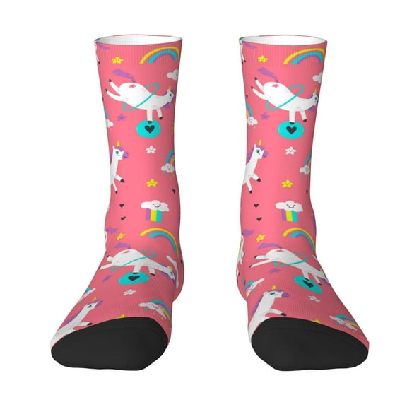 Goofa Yoga Unicorn Printed Men's Crew Socks, Soft Durable Breathable Moisture-Wicking with Odor Control Cotton socks