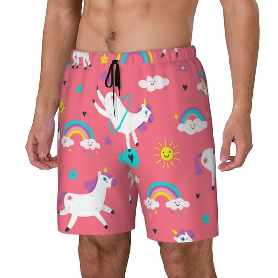 Goofa Yoga Unicorn Printed Men's Swim Trunks Board Shorts Quick Dry Mens Swimming Trunks with Compression Liner,Breathable Fit Hawaii Beach Shorts-3X-Large