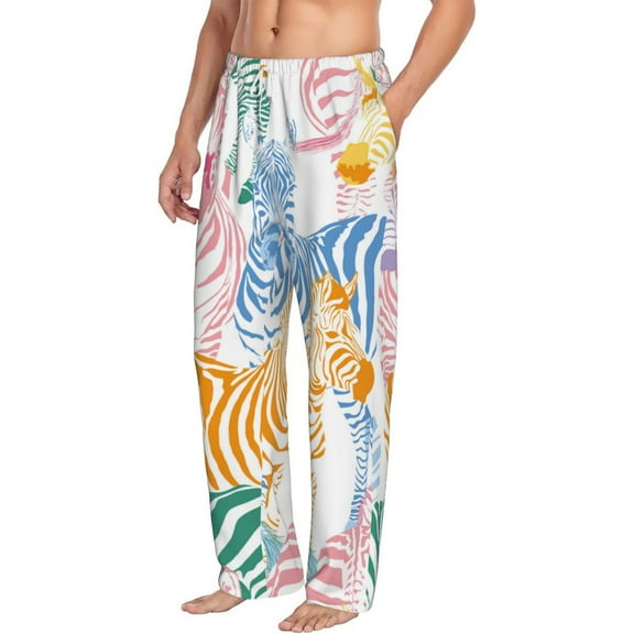 Goofa Zebra Colourful Printed Soft Pajama Pants for Men, Wide Leg Comfy Casual Lounge Yoga Pants-Medium