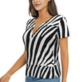 thumbnail image 1 of Goofa Zebra Pattern Womens Deep V Neck Low Cut Tops Casual Summer Short Sleeve Ribbed Knit T-Shirts-Large, 1 of 5