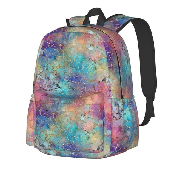 Goofa blue pink colorful cracked texture Pattern Backpack for Students – Large Capacity, Lightweight with Adjustable Shoulder Straps, Perfect for School, Travel