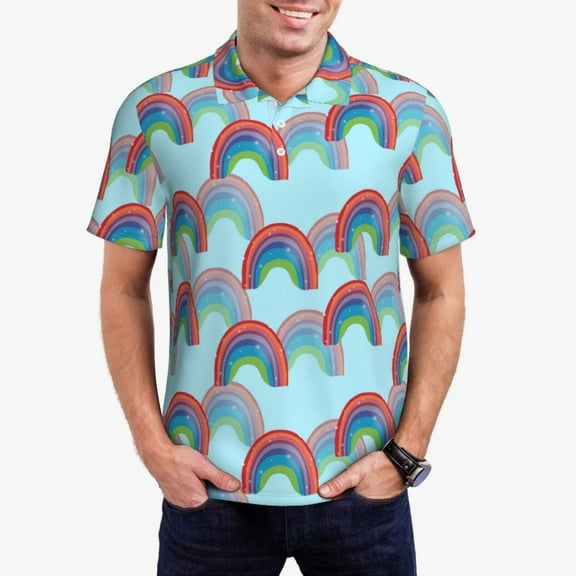 Goofa colorful rainbow Print Mens Polo Shirts Quick Dry Short Sleeve Golf T Shirt Performance Moisture Wicking Casual Workout-