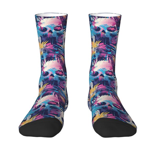 Goofa cool Skull colorful Printed Men's Crew Socks, Soft Durable Breathable Moisture-Wicking with Odor Control Cotton socks