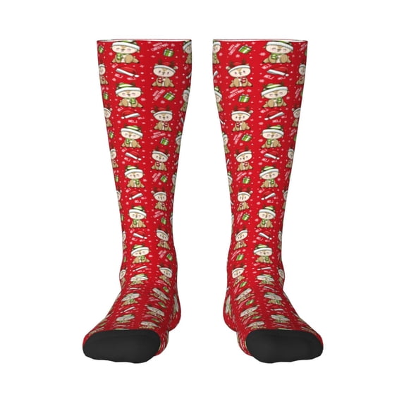 Goofa cute Christmas Moose Pattern Adult Stockings, Color-Block Knee High Socks, Comfortable and Breathable, Soft and Stretchable, Sports, and Decoration