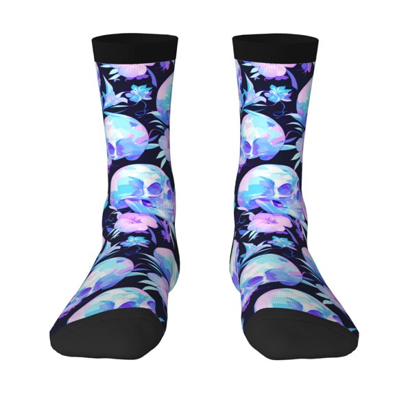Goofa flower Skull star Printed Men's Crew Socks, Soft Durable Breathable Moisture-Wicking with Odor Control Cotton socks