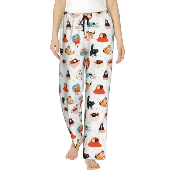 Goofa funny cats celebrating Valentine's Day Printed Soft Pajama Pants for Women, Wide Leg Comfy Casual Lounge Yoga Pants-Small