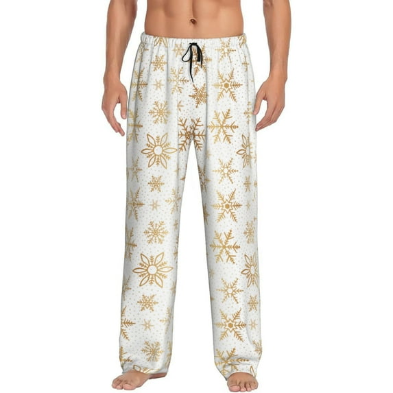 Goofa gold Snowflake print Pattern Printed Soft Pajama Pants for Men, Wide Leg Comfy Casual Lounge Yoga Pants-Large