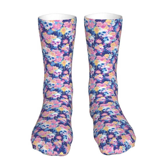 Goofa graffiti style Skull flower for 16in Socks, Funny Novelty Crazy Design Cotton Socks Sports Socks Knee High Socks For Men, Women,1Pairs - Gift For Working Friends