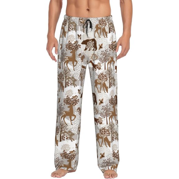 Goofa leaf Moose fox owls tree Pattern Printed Soft Pajama Pants for Men, Wide Leg Comfy Casual Lounge Yoga Pants-Medium
