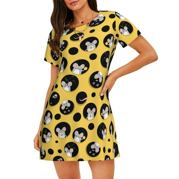 Goofa mouse live in cheese home Print Women’s Cotton Nightdress – Short-Sleeved Sleep Dress, Casual Loose-Fit Lounge Wear, Comfortable and Stylish Sleepwear for Women