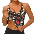 thumbnail image 1 of Goofa rock record Skull Printed Sports Bras for Women, High Impact Running Bra Workout Crop Tank Tops Longline Sports Bra Push up-Large, 1 of 9