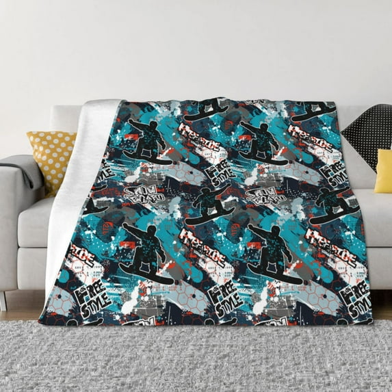 Goofa snow board colorful Pattern Fleece Throw Blanket for Couch, Soft Checkered Flannel Blanket for Sofa, Warm Cozy Decorative Blanket Fall Decor Gift-40"x30"