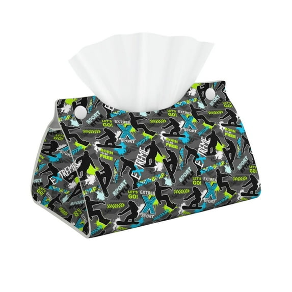 Goofa sport sonw board Pattern Triangle Square Tissue Box Cover, Modern PVC Leathe Facial Paper Holder,Decorative Holder/Organizer for Bathroom Vanity Countertop
