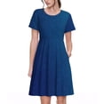 thumbnail image 1 of Goofa teal blue Pattern Women Summer Short Sleeve Midi Dress with Pockets Casual Aline Flowy Tshirt Dress Vocation Beach Sundress, 1 of 6