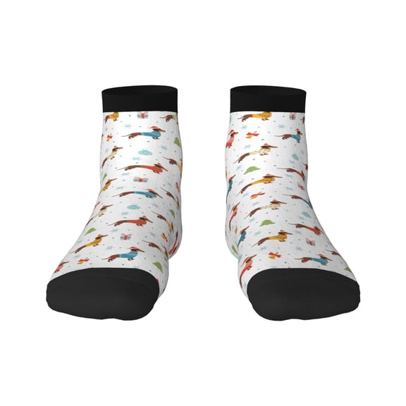 Goofa winter Snowflake Dachshund Pattern Non Slip Socks with Grips for Elderly, Crew Socks Yoga Hospital Socks Cushioned Sole Gripper Socks for Men Women