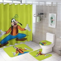 Goofy 4 Piece Shower Curtain Set with Non-Slip Rugs, Toilet Lid Cover and Bath Mat, Cartoon Bathroom Decor Waterproof Shower Curtain with 12 Hooks, 72 x 72inch