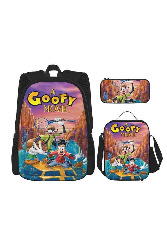 Goofy Backpack 3pcs Set With Pen Bag And Lunch Bag Fashion Travel Backpack Laptop Backpack Simple And Large Capacity Backpack 17 Inch