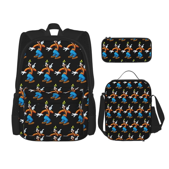 Goofy Backpack 3pcs Set With Pen Bag And Lunch Bag Fashion Travel Backpack Laptop Backpack Simple And Large Capacity Backpack 17 Inch