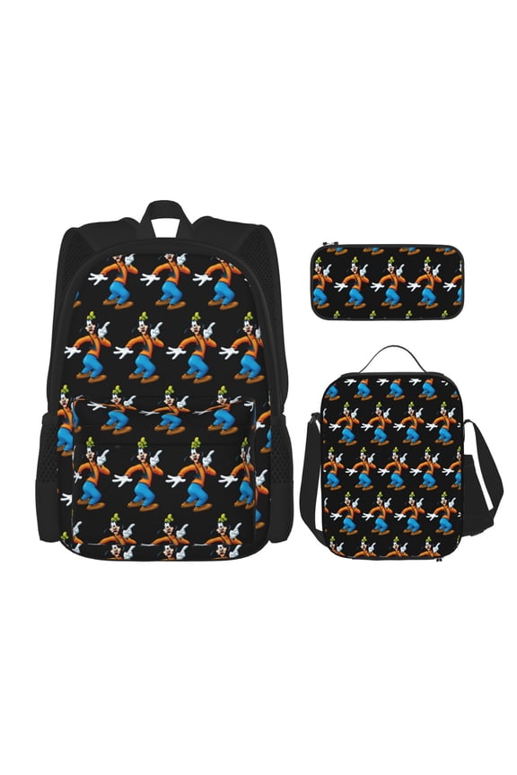 Goofy Backpack 3pcs Set With Pen Bag And Lunch Bag Fashion Travel Backpack Laptop Backpack Simple And Large Capacity Backpack 17 Inch
