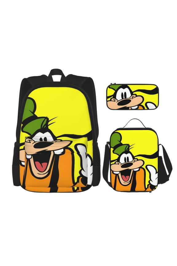 Goofy Backpack 3pcs Set With Pen Bag And Lunch Bag Fashion Travel Backpack Laptop Backpack Simple And Large Capacity Backpack 17 Inch