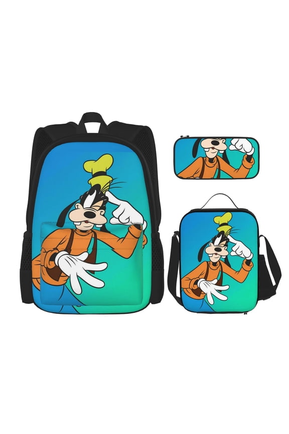 Goofy Backpack 3pcs Set With Pen Bag And Lunch Bag Fashion Travel Backpack Laptop Backpack Simple And Large Capacity Backpack 17 Inch