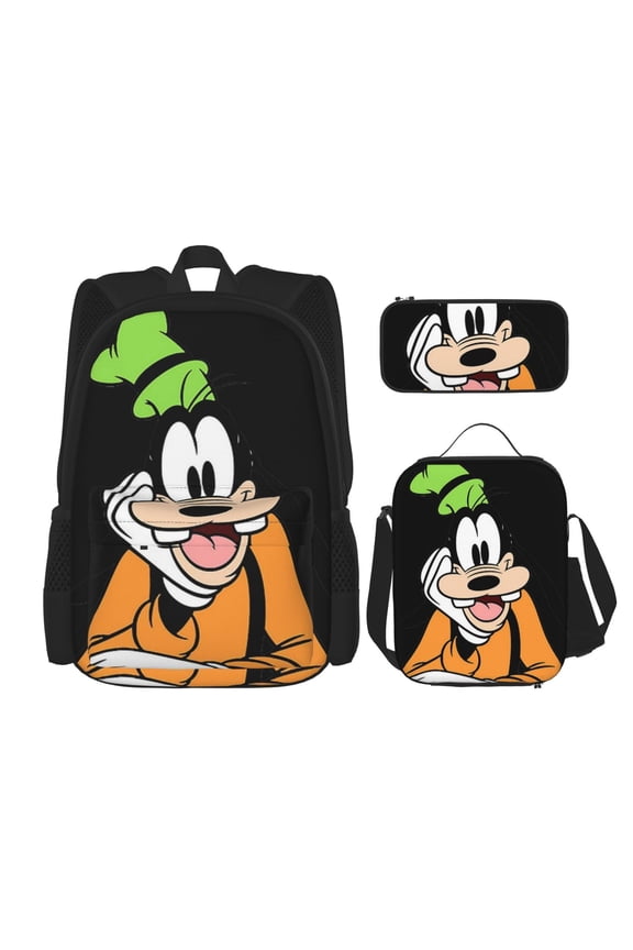 Goofy Backpack 3pcs Set With Pen Bag And Lunch Bag Fashion Travel Backpack Laptop Backpack Simple And Large Capacity Backpack 17 Inch