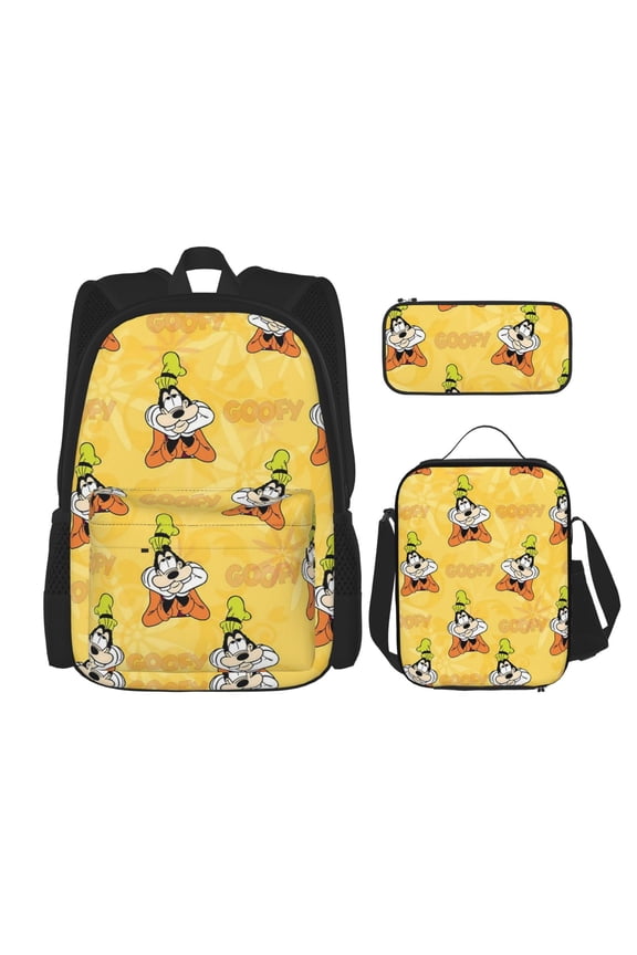 Goofy Backpack 3pcs Set With Pen Bag And Lunch Bag Fashion Travel Backpack Laptop Backpack Simple And Large Capacity Backpack 17 Inch