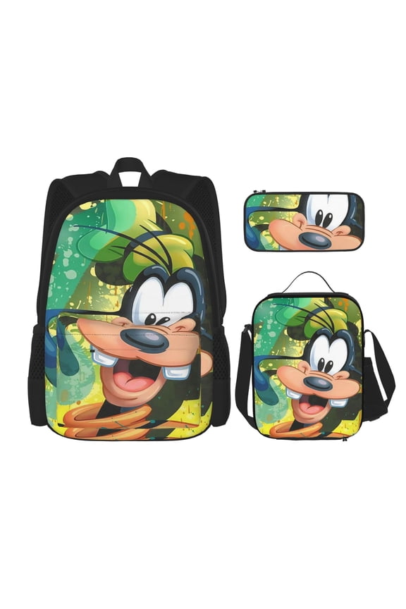 Goofy Backpack 3pcs Set With Pen Bag And Lunch Bag Fashion Travel Backpack Laptop Backpack Simple And Large Capacity Backpack 17 Inch