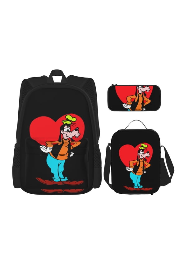 Goofy Backpack 3pcs Set With Pen Bag And Lunch Bag Fashion Travel Backpack Laptop Backpack Simple And Large Capacity Backpack 17 Inch