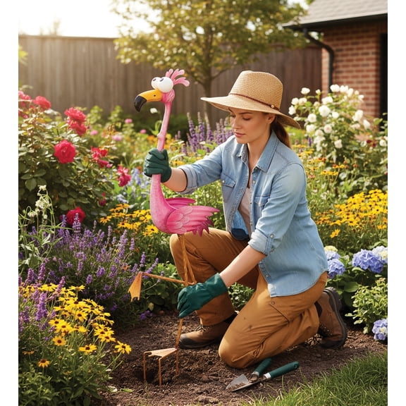 Regal Art & Gift Goofy Bird Stake - Flamingo Metal 44.75" Statue Garden