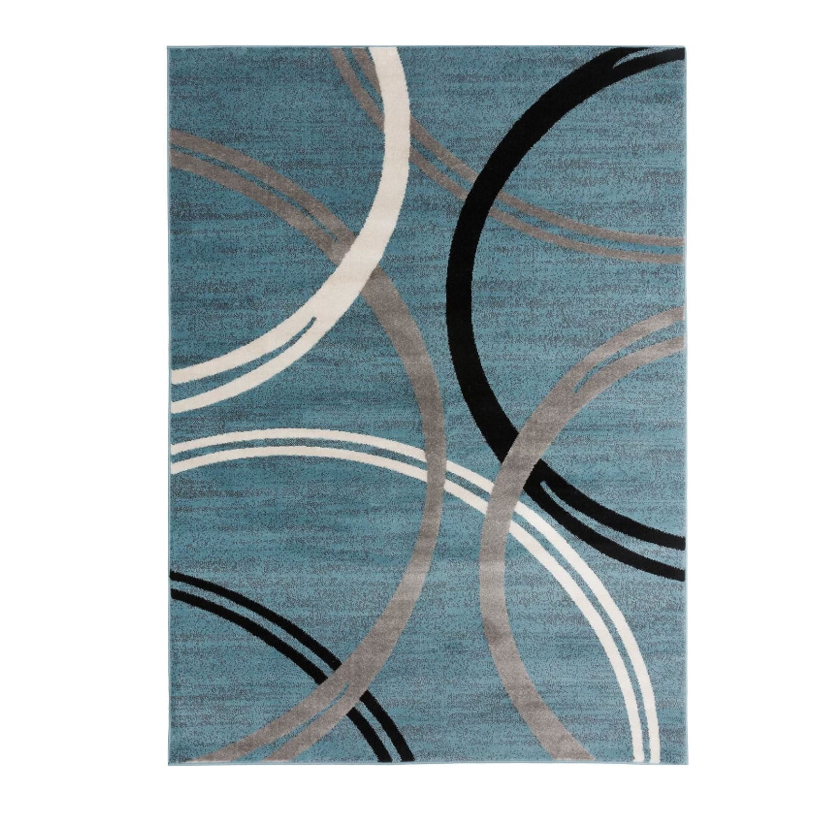 Modern Abstract Waves Blue Polypropylene Area Rug