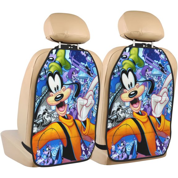 Goofy Car Seat Anti-Kick Storage Pads 2 Piece Set Car Seat Back Kick Protectors with 3 Storage Pockets, Universal Vehicle Interior for SUV Jeep Truck and Sedan 26.4 x 18.5 Inches