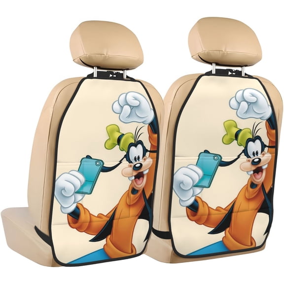 Goofy Car Seat Anti-Kick Storage Pads 2 Piece Set Car Seat Back Kick Protectors with 3 Storage Pockets, Universal Vehicle Interior for SUV Jeep Truck and Sedan 26.4 x 18.5 Inches