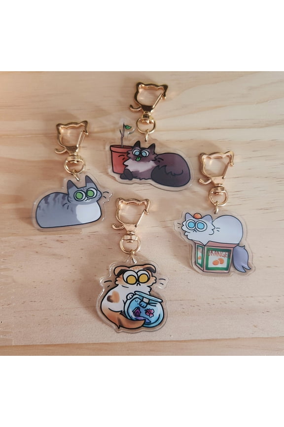 Goofy Cat Acrylic Keychains (1 keychain)