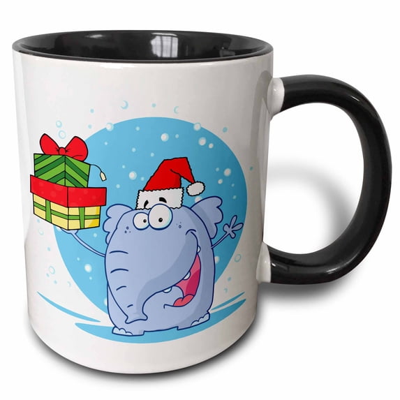 3drose, Goofy Elephant Christmas, 11oz Two-tone Black Mug