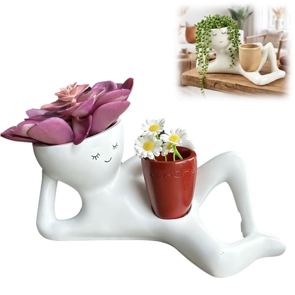 Goofy Face Planter Pot – Lying Down Resin Succulent Cactus Planter, Funny Indoor Outdoor Plant Pot, Unique Home Office Garden Decor Gift Idea(Red)