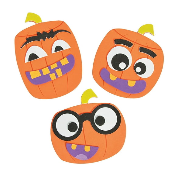 Goofy Face Pumpkin Magnet Craft Kit, Makes 12, Craft Kits, Halloween, 12 Pieces