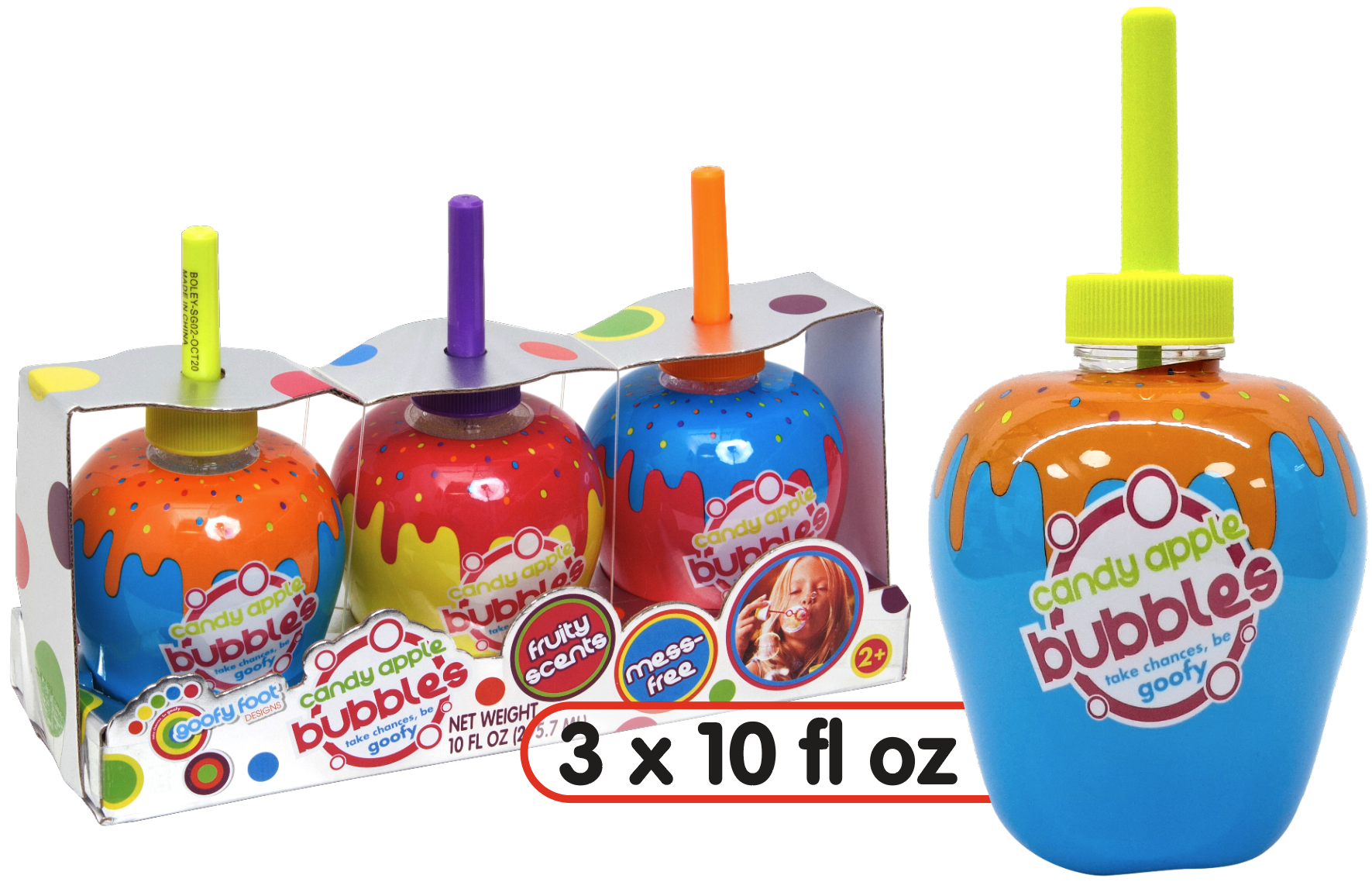 Goofy Foot Candy Apple Bubbles 3-Pack – Reusable Containers & Solution