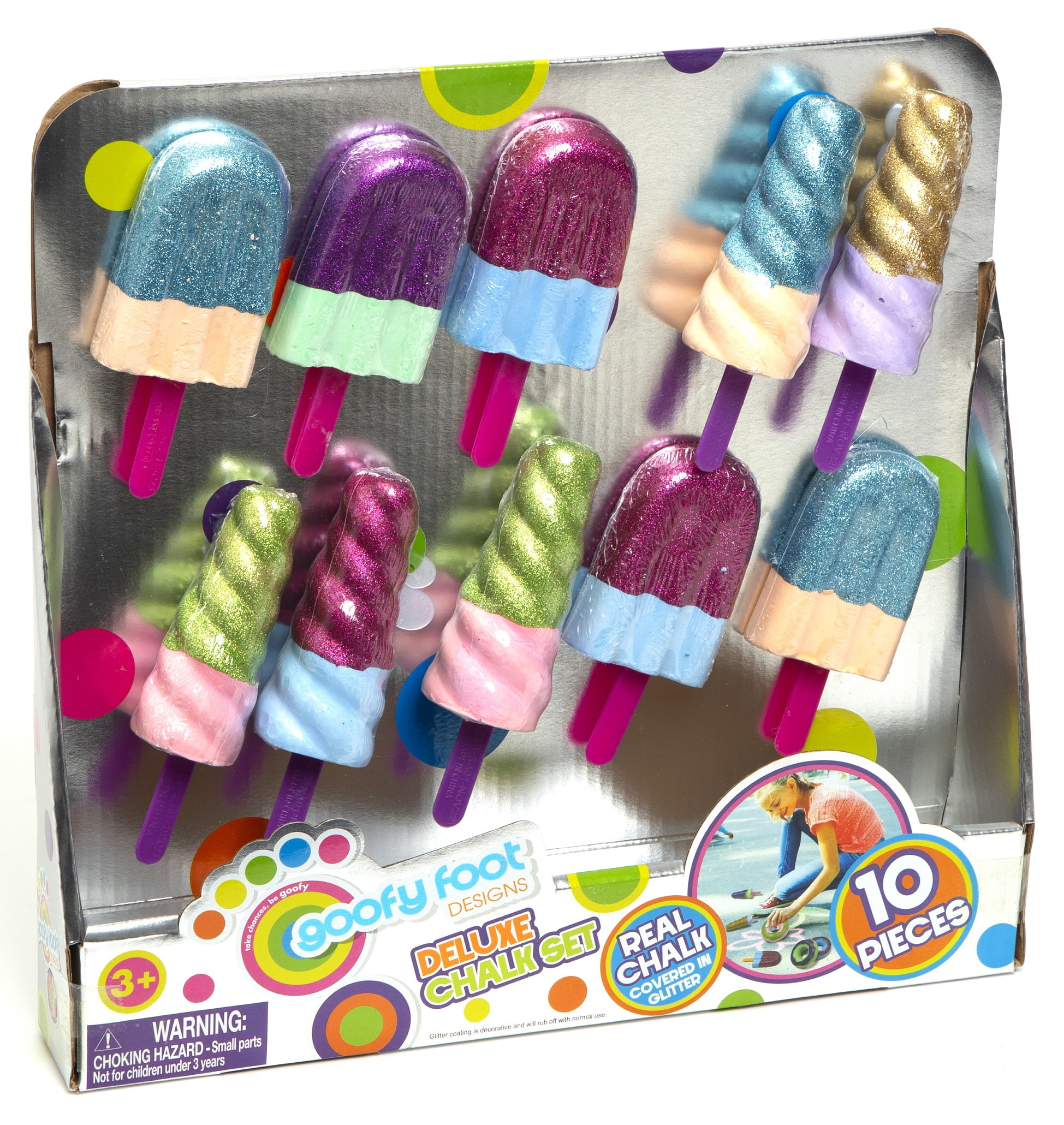 Goofy Foot Glitter Sidewalk Chalk Set - Non-Toxic, Washable Popsicle Shapes for Kids 3+