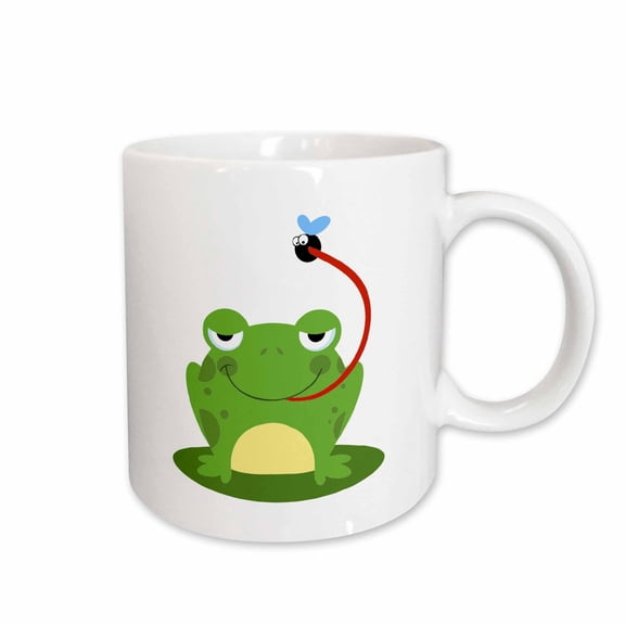 3drose, Goofy Frog Catching a Fly Funny Animal Cartoon, 15oz Mug