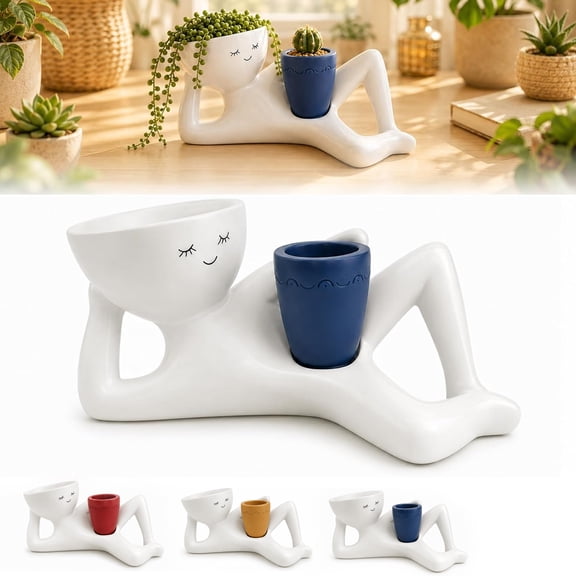 Goofy Garden Planter Lazy Guy Face Planter Pot With Drainage Hole For Indoor Office Decor Resin