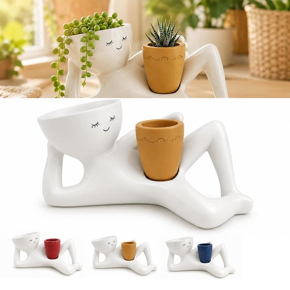 Goofy Garden Planter Lazy Guy Face Planter Pot With Drainage Hole For Indoor Office Decor Resin