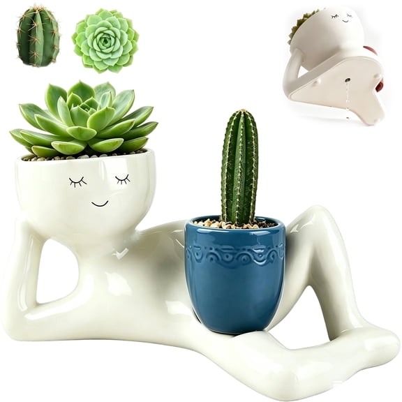 Goofy Garden Planter, Lazy Guy Planter Funny Face Flower Pot with Drainage, Resin Succulent Cactus Planter for Indoor Outdoor Home Office Decor Gift